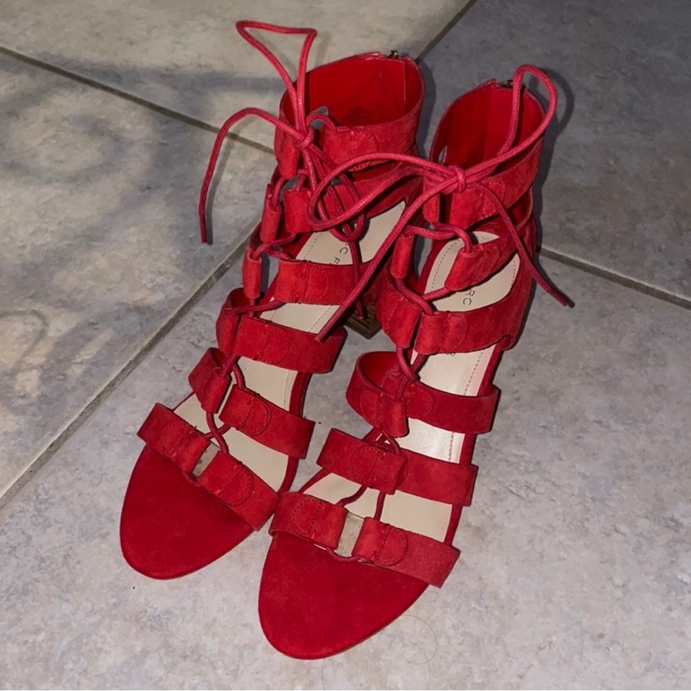Marc Fisher Red Suede Paradox Sandal - Picture 2 of 5